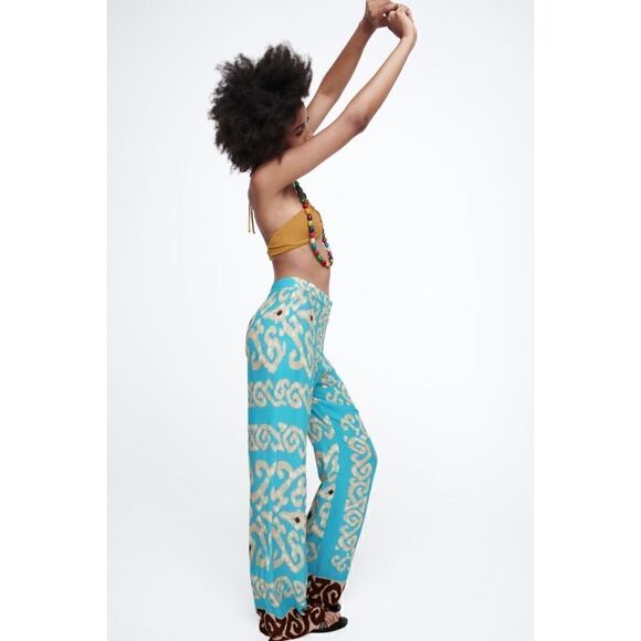 NWT Zara High Waisted Straight Leg Flexible Full Length Printed Trousers, XS - Picture 3 of 15